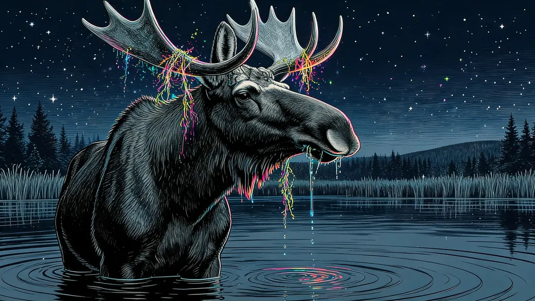 Moose Standing Chest Deep In A Lake