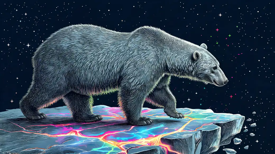 Polar Bear Walking On Glowing Ice Through Space