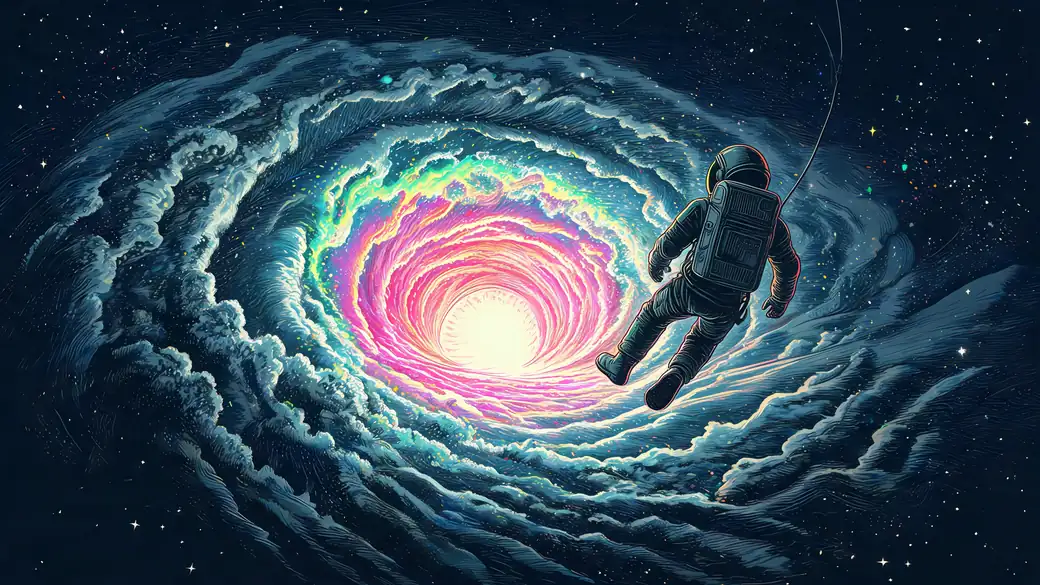 Astronaut Floating Above A Glowing Hurricane