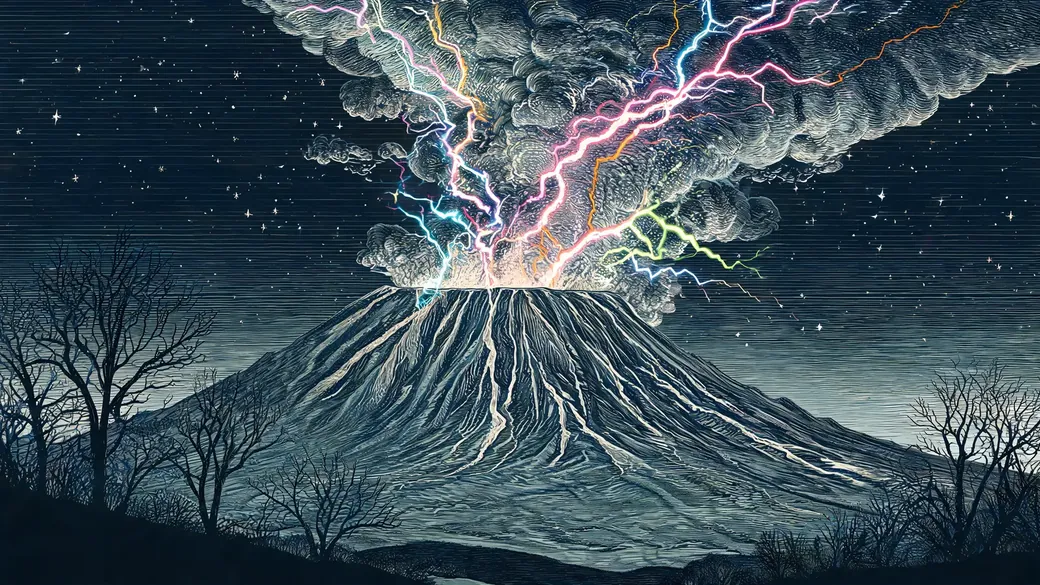 Volcano Erupting With Lightning