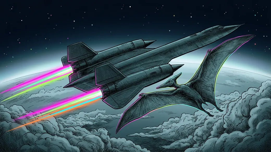 Spy Jet Beside A Pterodactyl