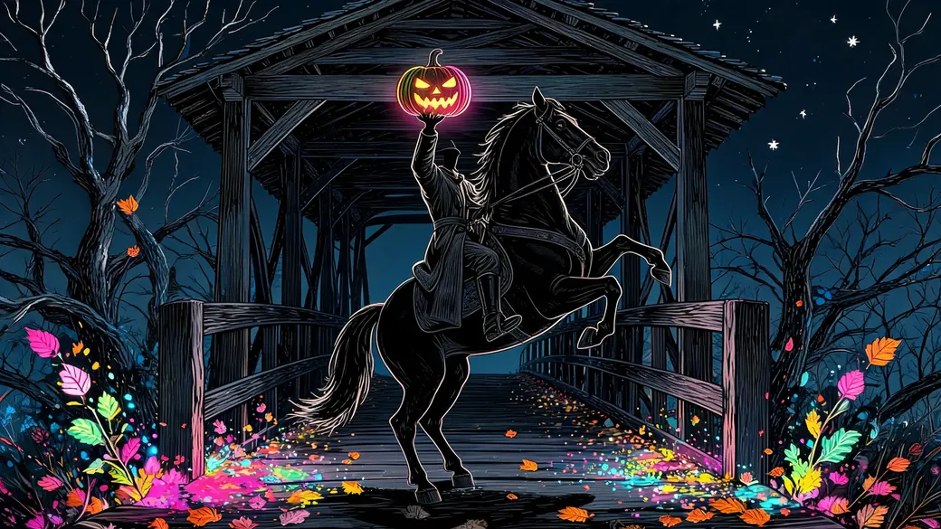 Headless Horseman On A Covered Bridge