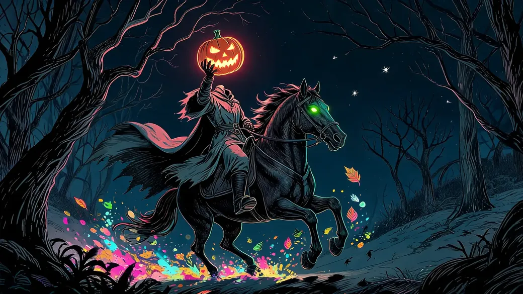 Headless Horseman Galloping With Pumpkin