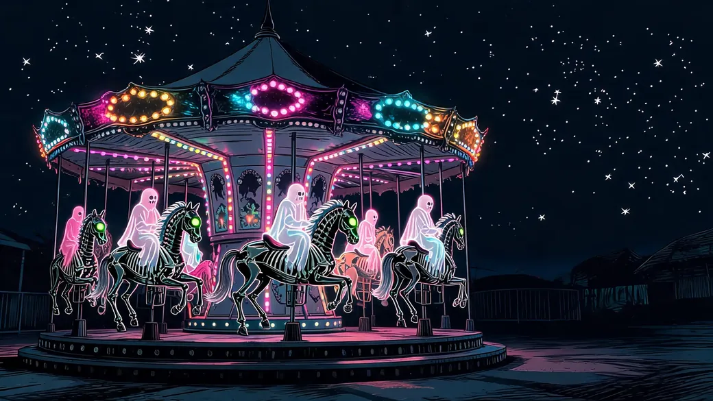 Skeleton Horses On Haunted Carousel