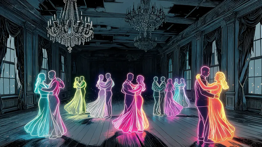 Ghost Couples In Abandoned Ballroom