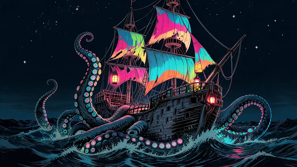 Tentacles Dragging Ghost Ship Under
