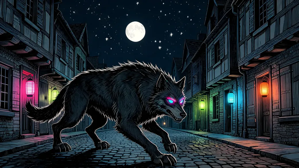 Werewolf Prowling Village Street