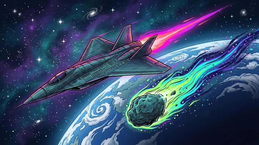 Fighter Jet Chasing A Comet