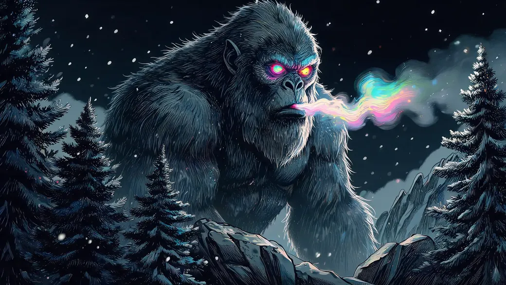 Shaggy Yeti In Mountain Snow