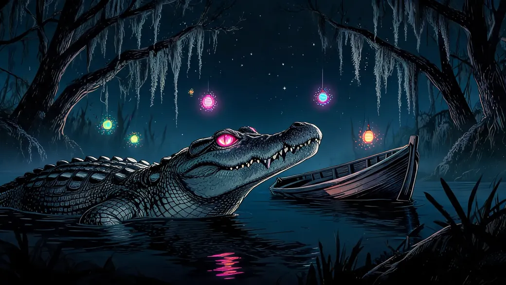 Alligator Rising By Sunken Rowboat