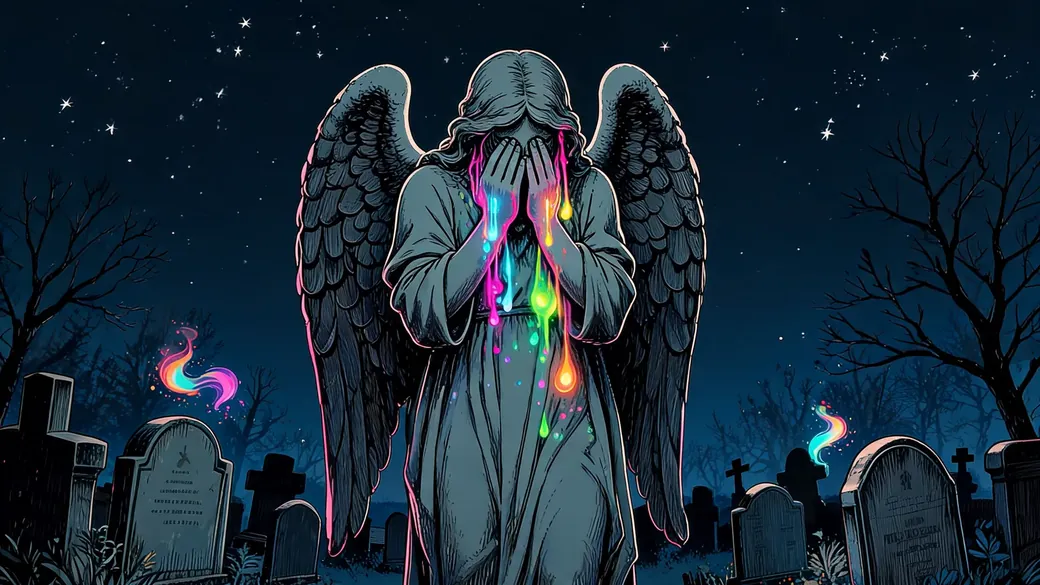 Weeping Stone Angel In Graveyard