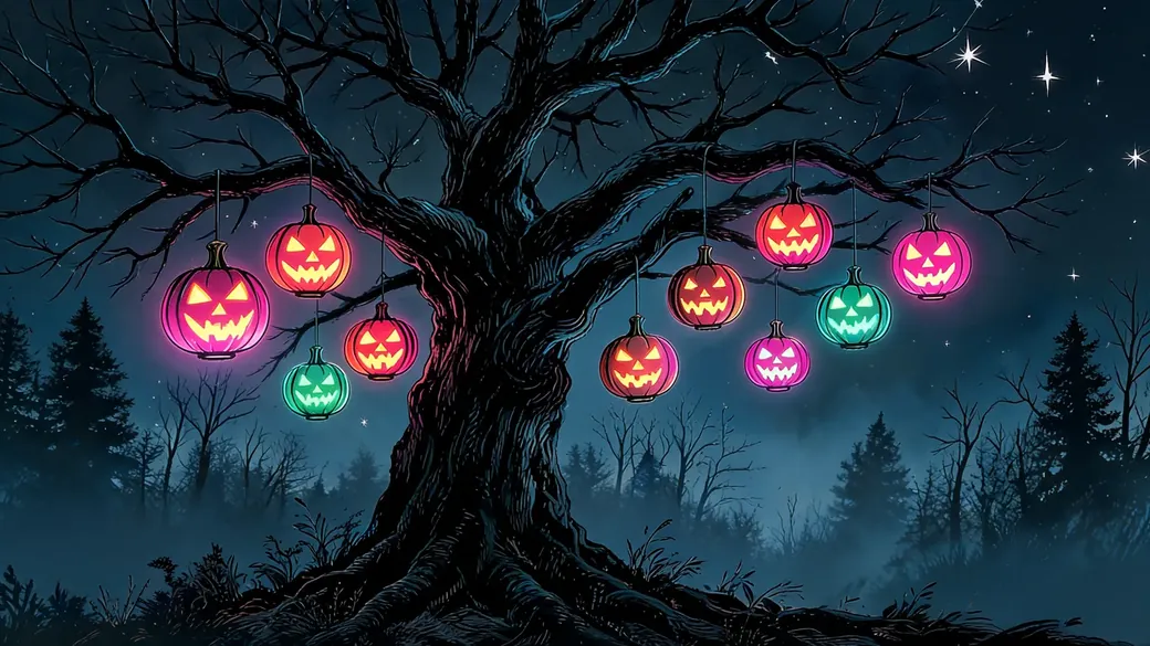 Jack O Lanterns Hanging From Tree