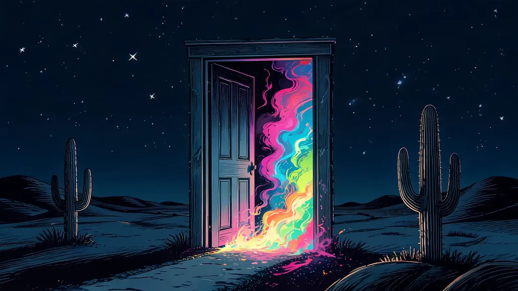Giant Glowing Door In Desert