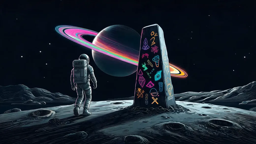 Astronaut Approaching Alien Obelisk