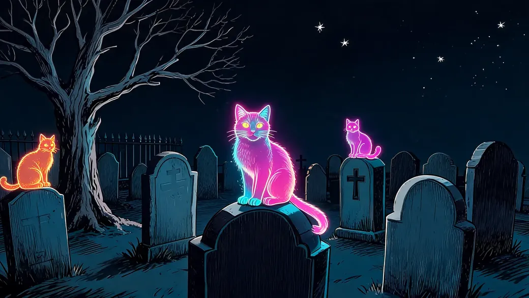 Ghost Cats On Gravestones