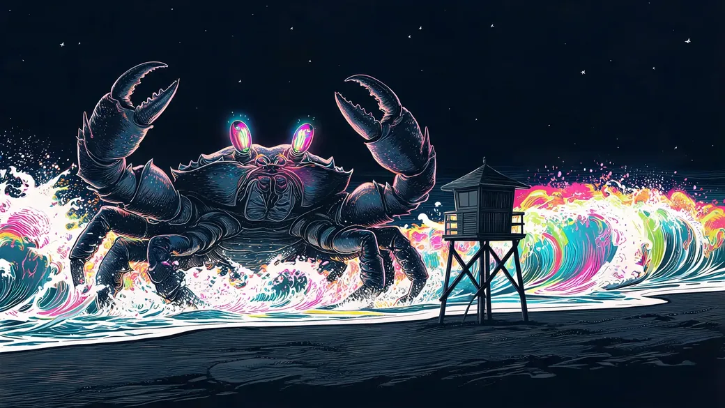 Crab Monster Crawling From Surf