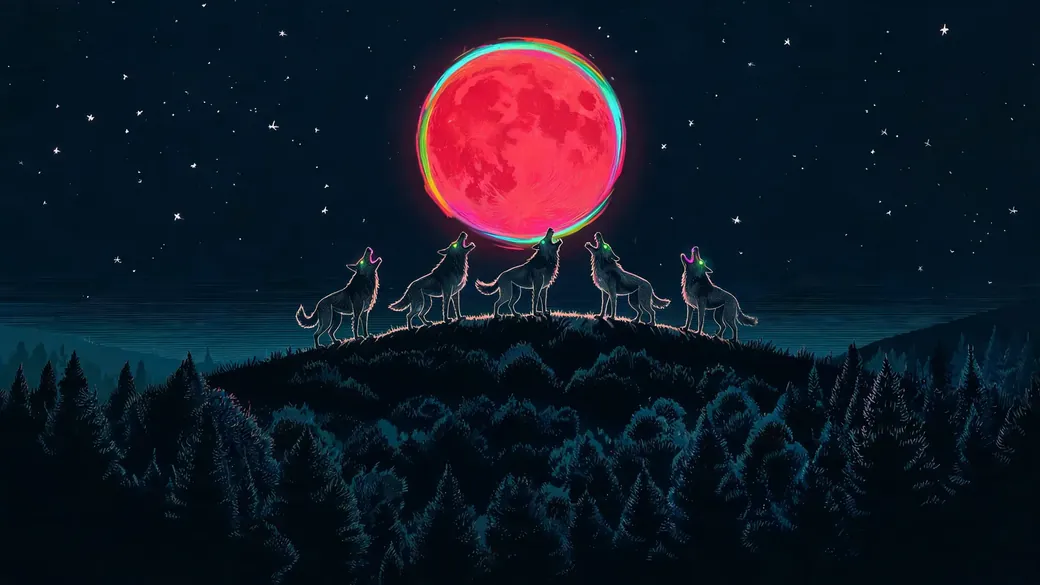 Werewolves Howling Under Red Moon