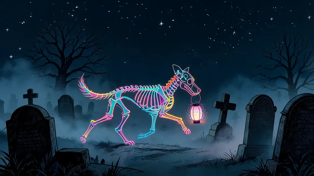 Ghost Dog Carrying Graveyard Lantern