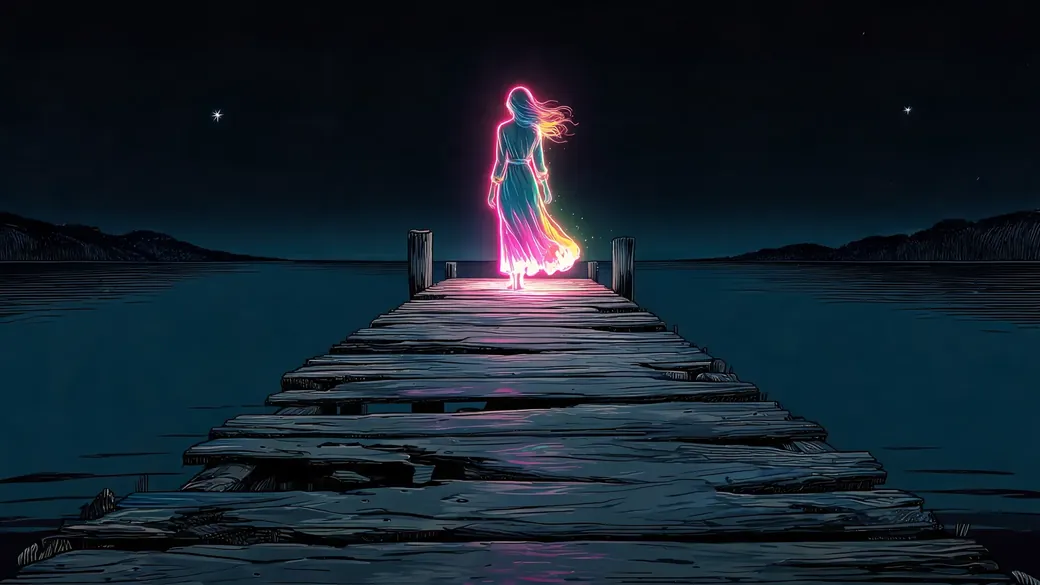 Glowing Figure At Pier End