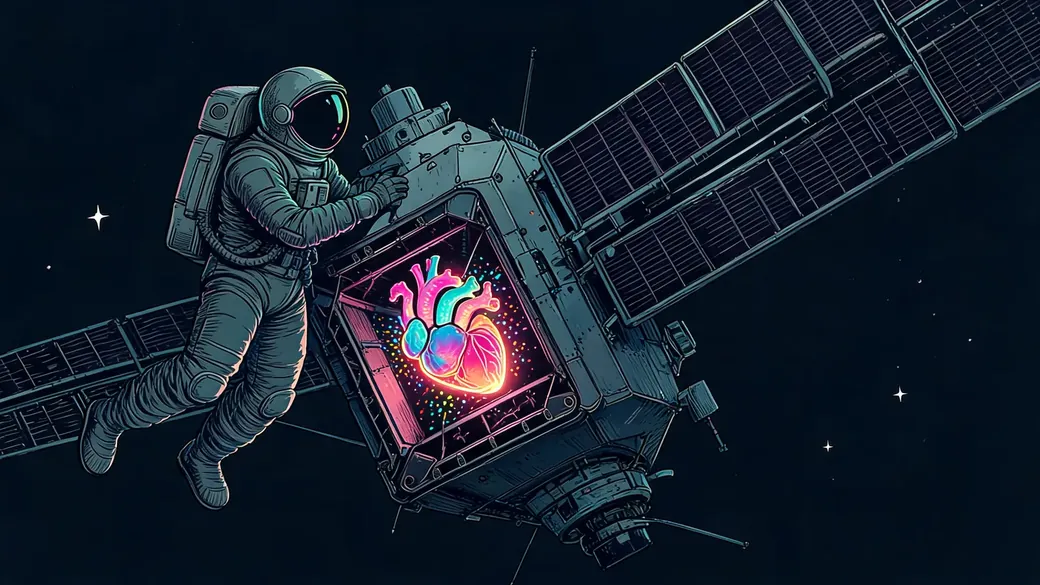 Astronaut Beside Alien Heart Satellite