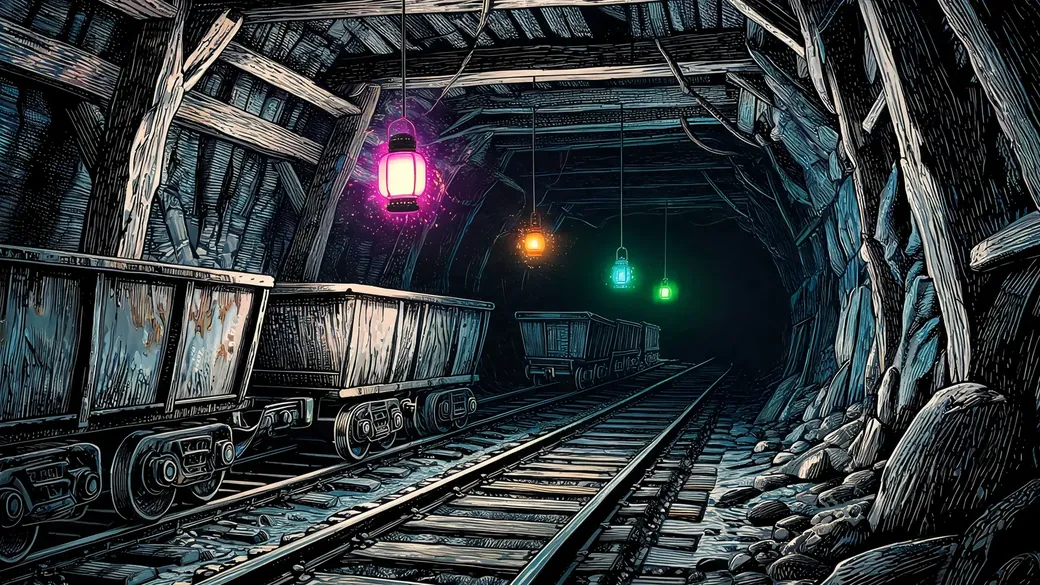 Floating Lamps In Mine Shaft