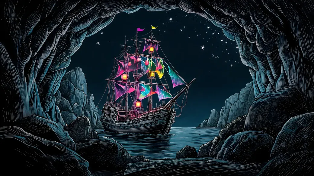 Ghost Ship In Sea Cave