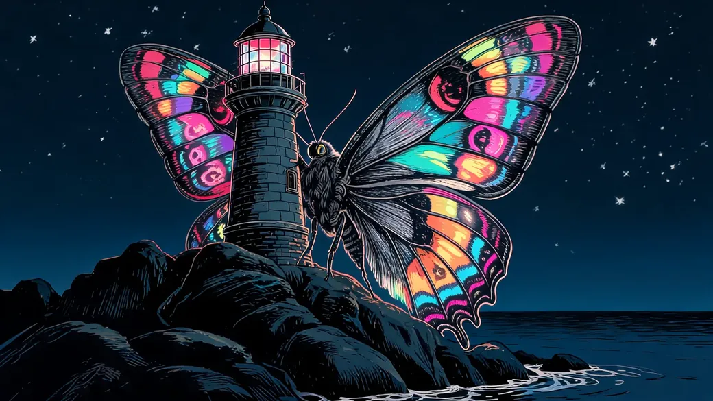 Giant Moth On Lighthouse