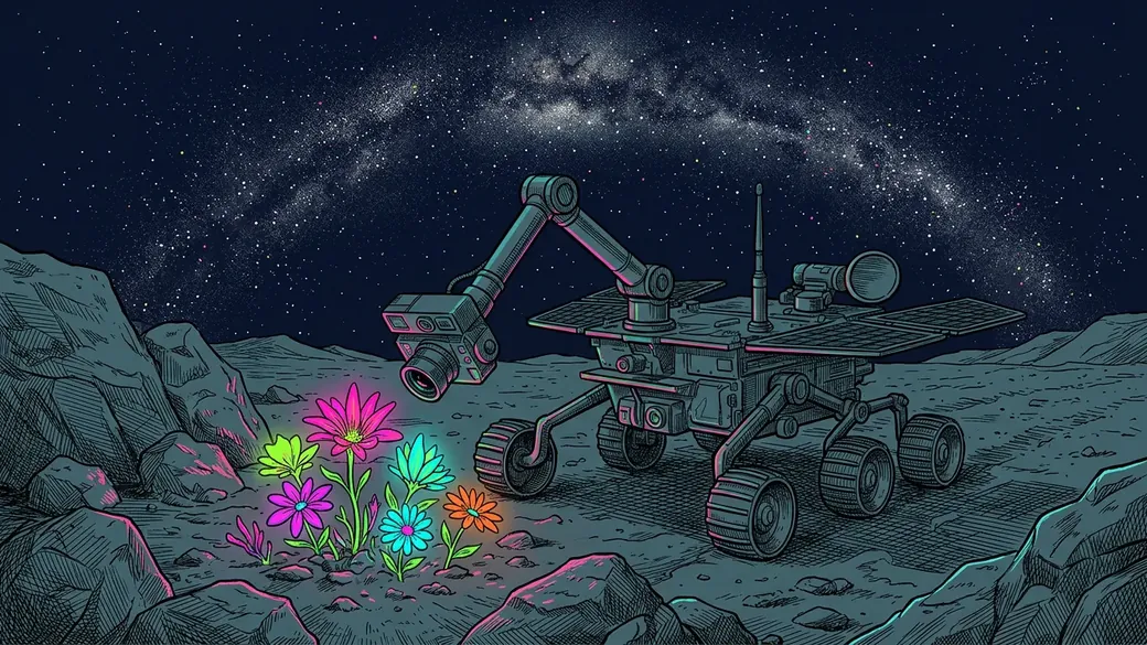 Rover Finding Flowers On The Moon