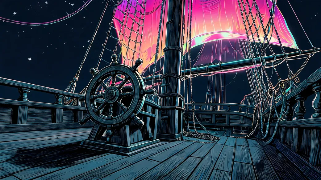 Ghost Ship Deck With Turning Wheel
