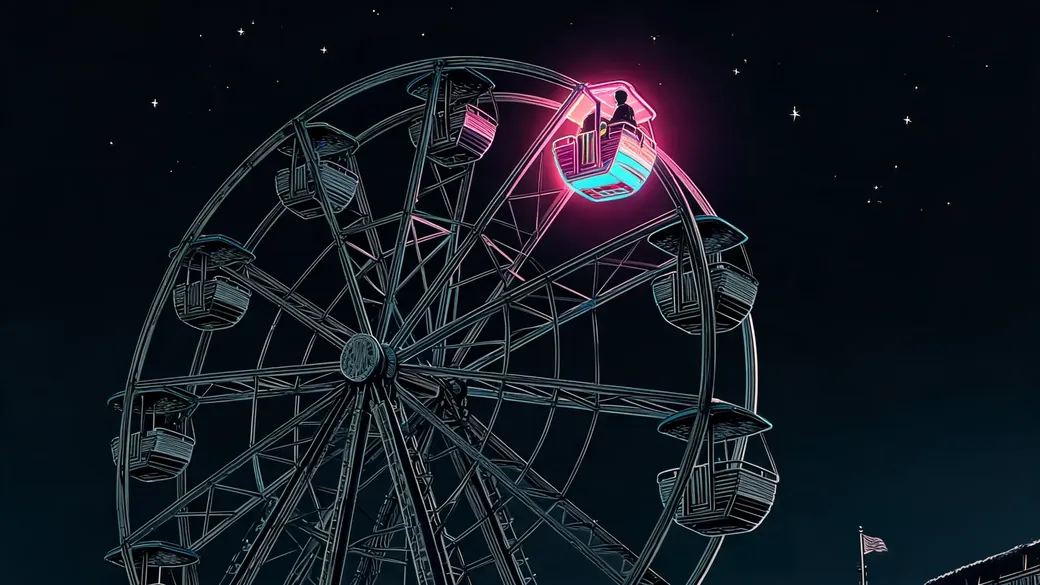 Glowing Cart On Abandoned Ferris Wheel