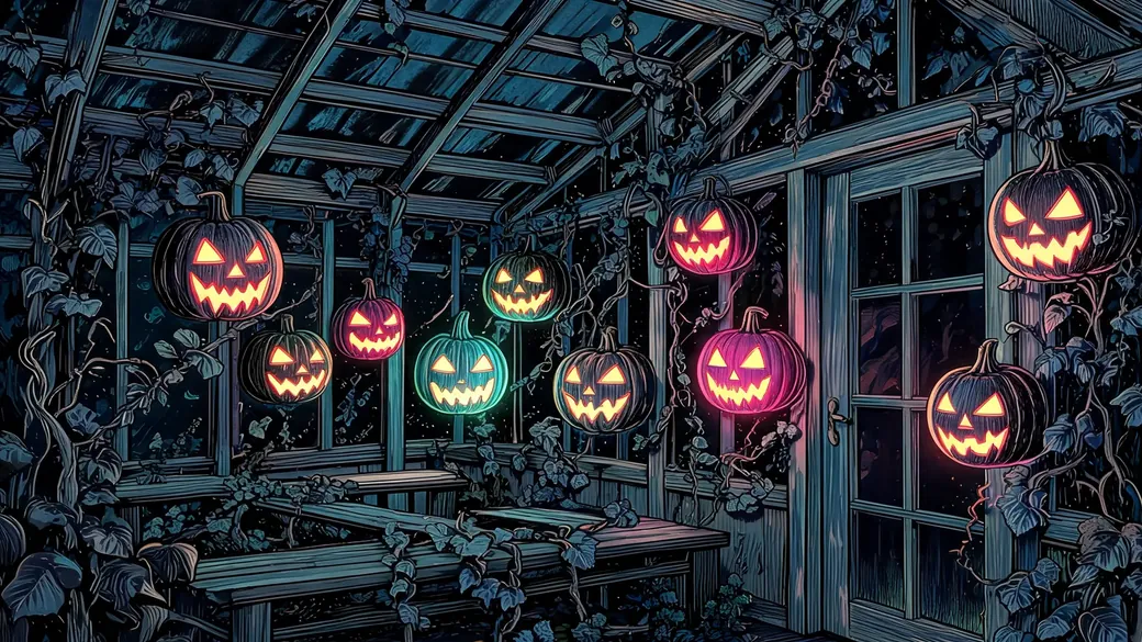 Greenhouse Pumpkins With Glowing Faces