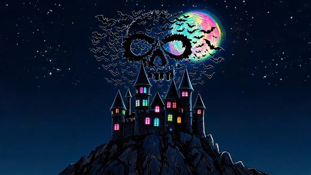 Bat Swarm Skull Over Castle