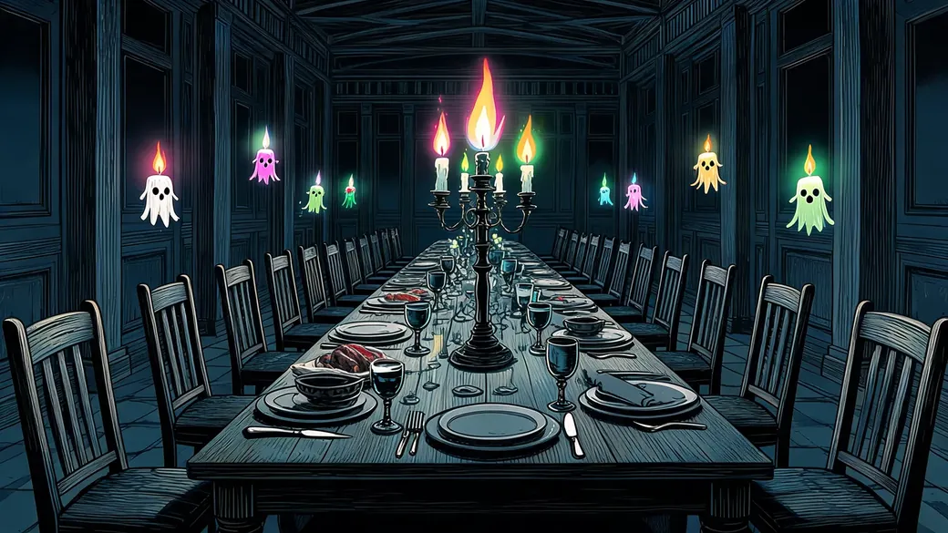 Empty Feast Table With Floating Candles