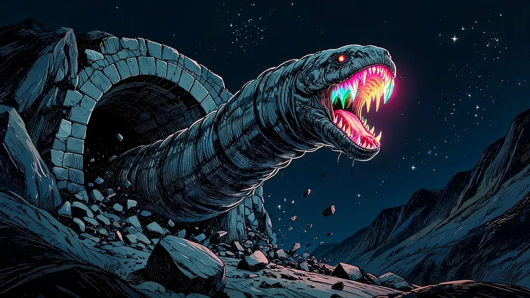 Giant Worm Bursting From Tunnel