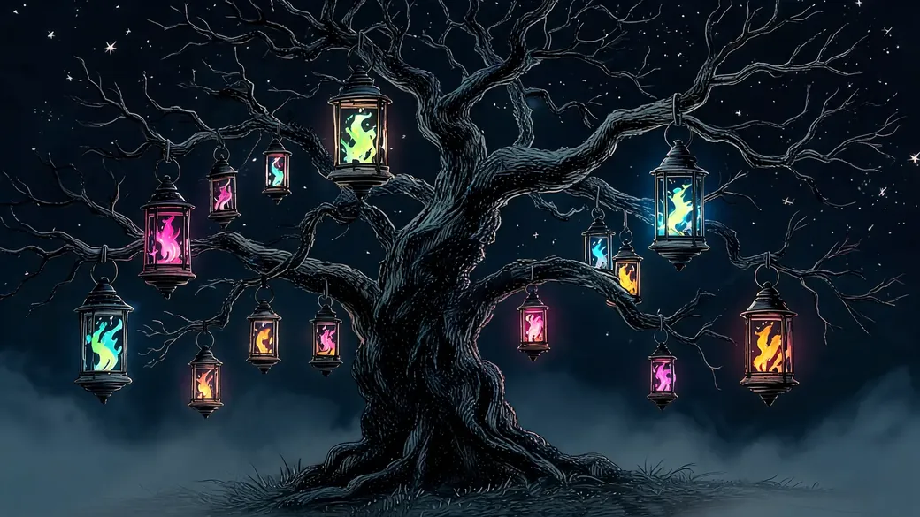 Dead Tree Hung With Lanterns