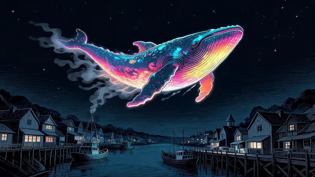 Ghost Whale Over Fishing Village