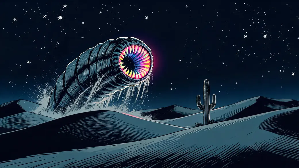 Giant Sandworm Rising From Desert