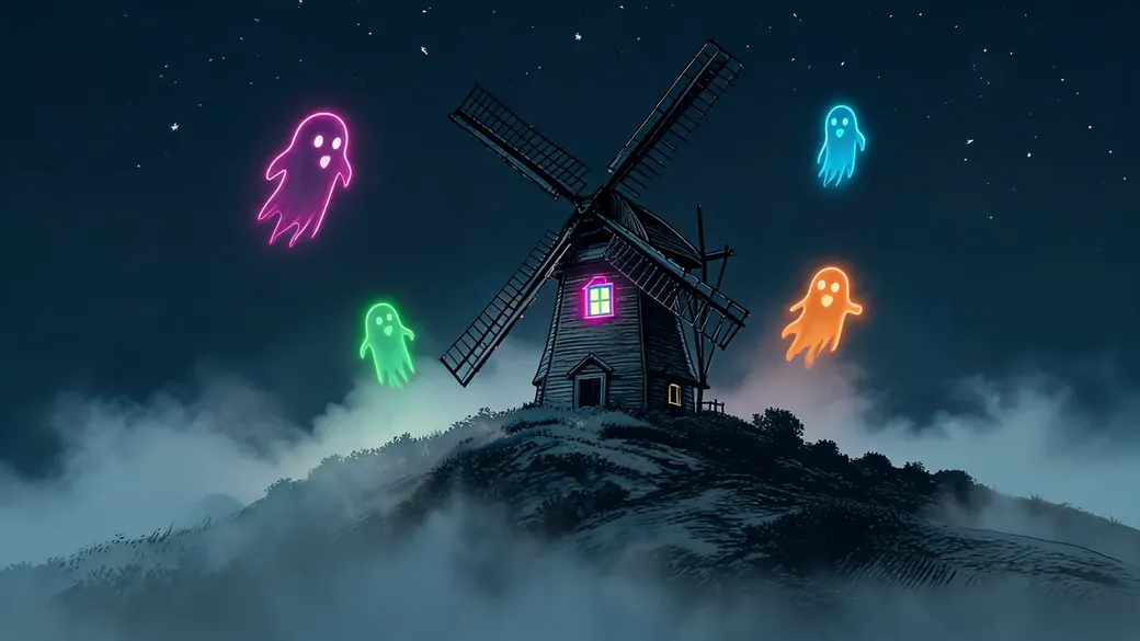 Haunted Windmill On Foggy Hill