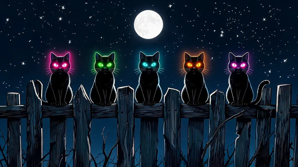 Black Cats On Crooked Fence