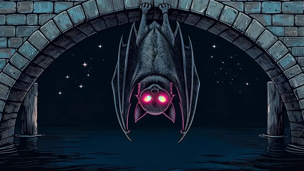 Giant Bat Under Stone Bridge