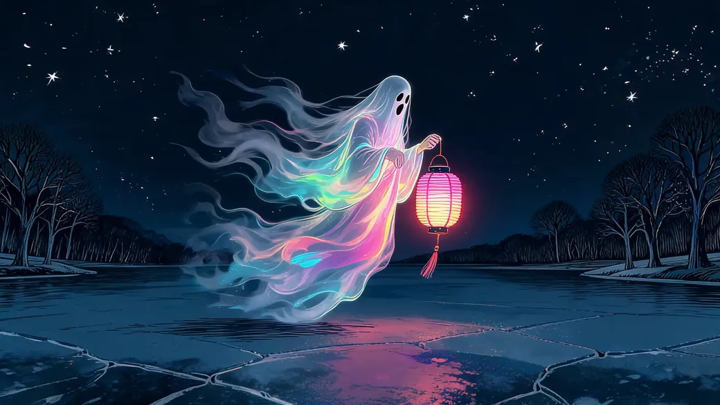 Lantern Spirit Drifting Across Frozen Lake