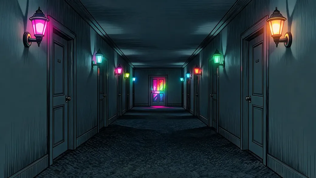Abandoned Hotel Hallway Glowing Door