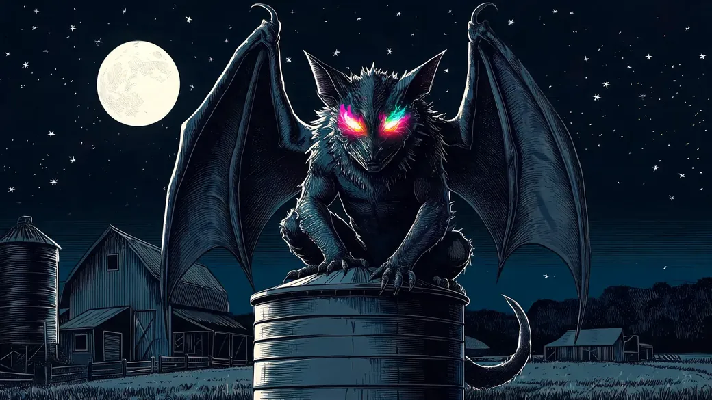 Bat Winged Creature On Farm Tank