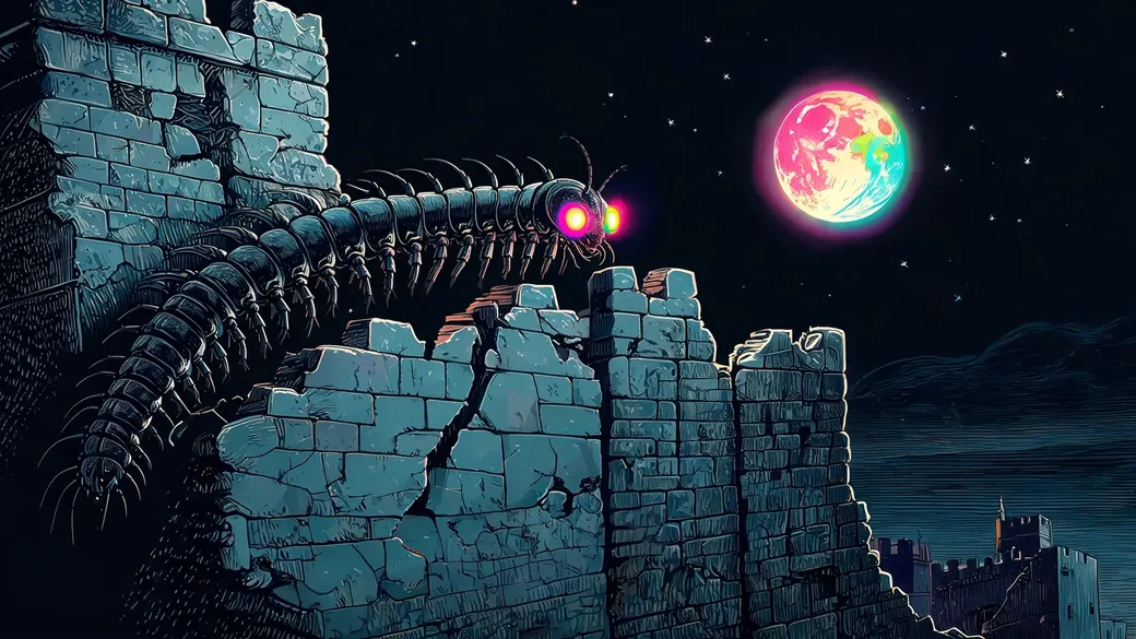 Giant Centipede On Castle Wall