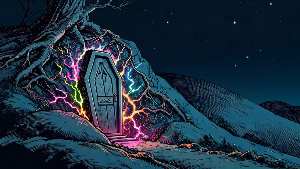 Glowing Coffin Door In Hillside