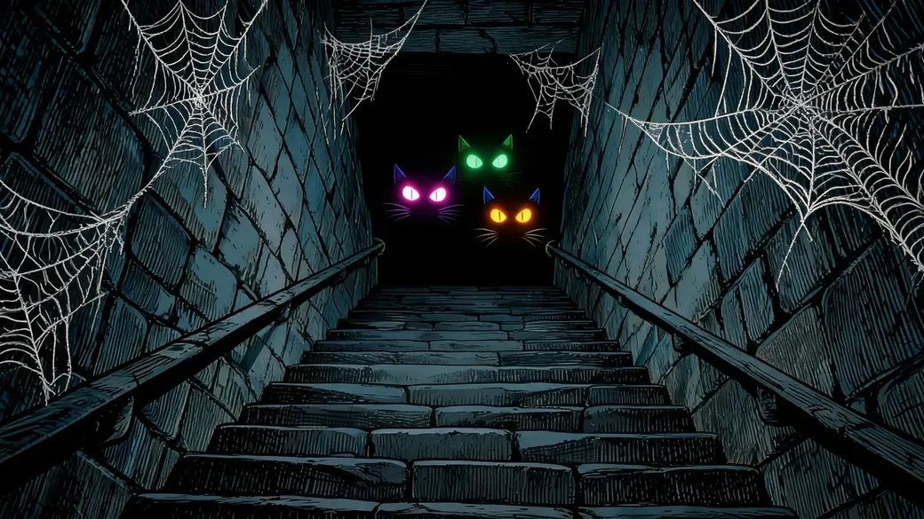 Glowing Eyes Down Cellar Stairs