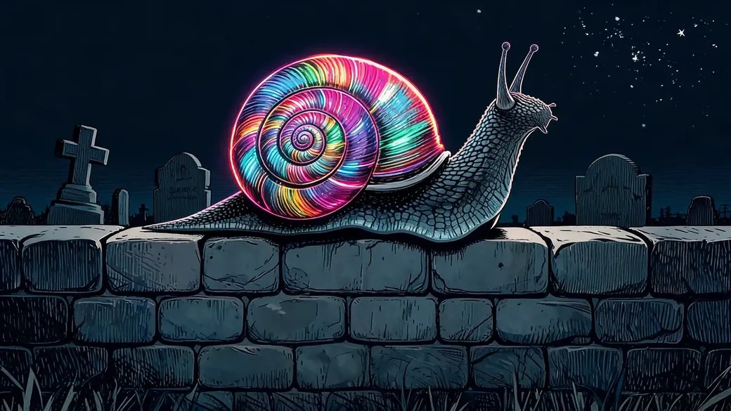 Glowing Snail On Graveyard Wall
