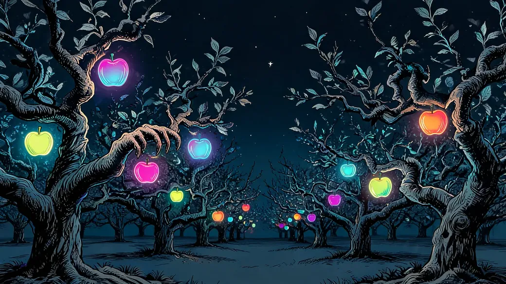 Haunted Orchard With Glowing Apples