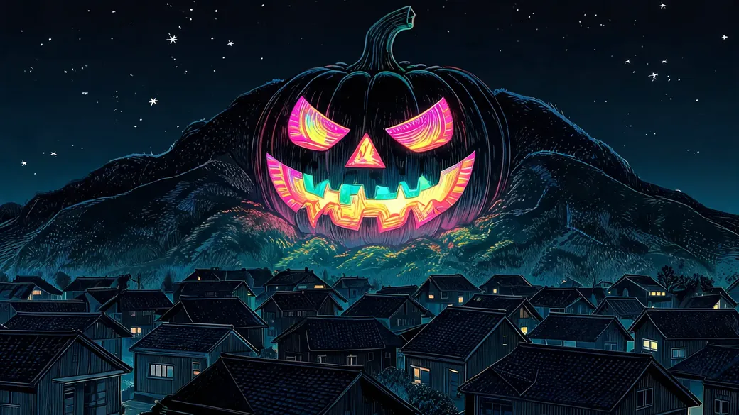 Giant Jack-O'-Lantern On Hillside