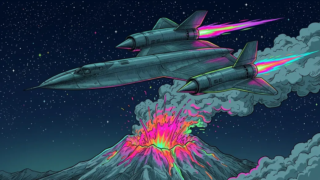 Spy Jet Over A Volcano